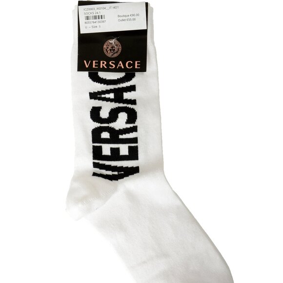 Versace White & Black Logo Print Socks sz M - Picture 1 of 2